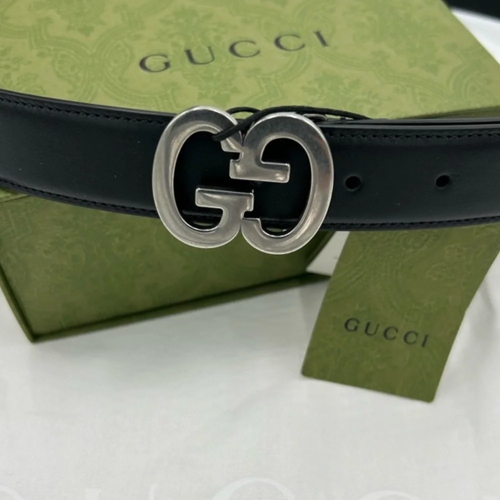 Men's Gucci interlocking GG  Black Leather Belt with  Buckle. 125cm/46 inches - Picture 6 of 6